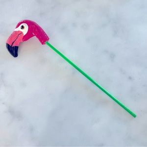 Flamingo papier-mâché shaker rattle. 18”